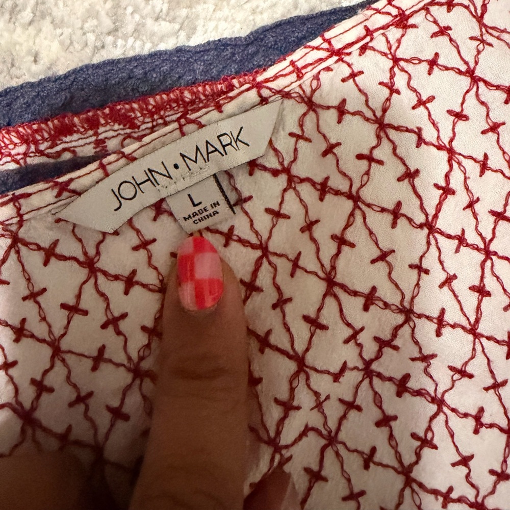 John Mark Red And Blue Patterned Top - image 2